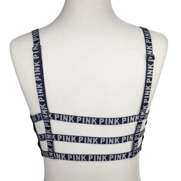 NEW PINK Victoria's Secret Bralette Black Logo Strappy Back Women's Medium - Picture 1 of 12